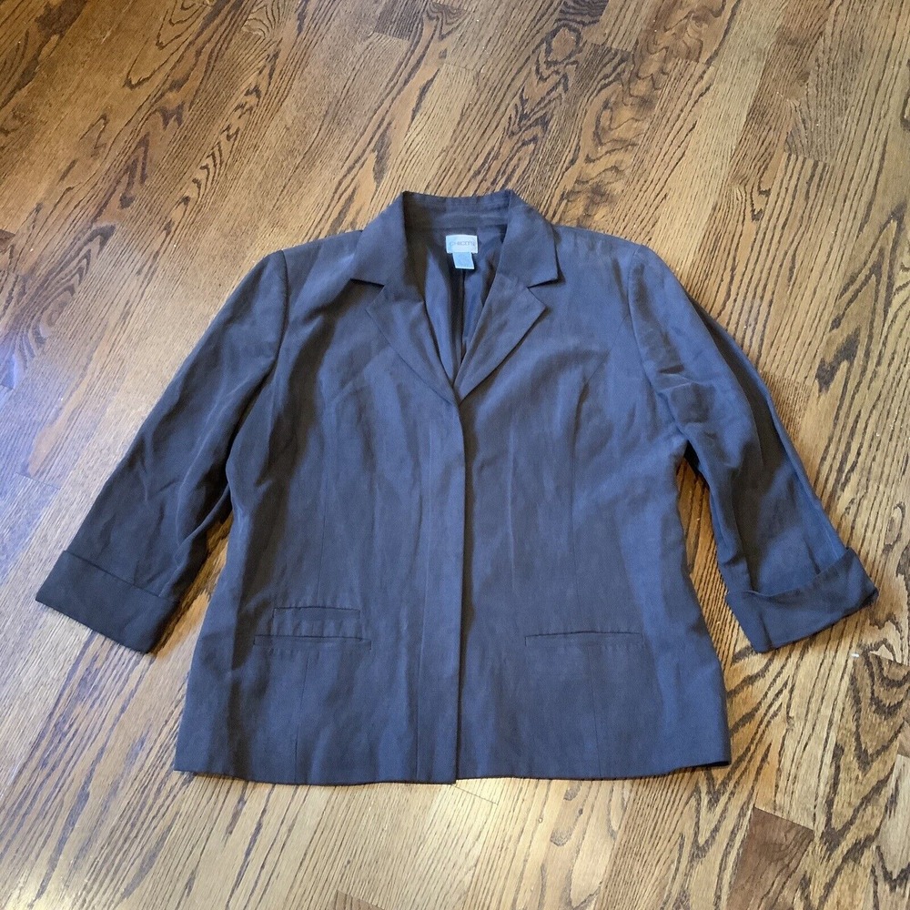 VTG 90s Y2K Jacket Blazer Sz 10/12 Silk Linen Brown Academia Quiet Luxury EUC